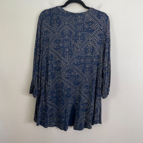 Lucky Brand Womens Plus 3X Tunic Top 3/4 Sleeve V Neck Shirt Boho - Picture 10 of 11